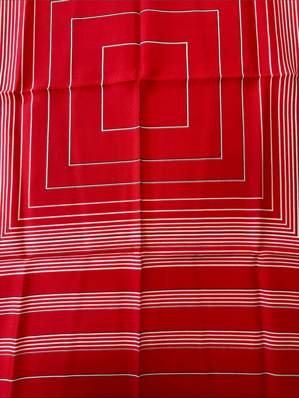 Red Geometric Square Silk Scarf